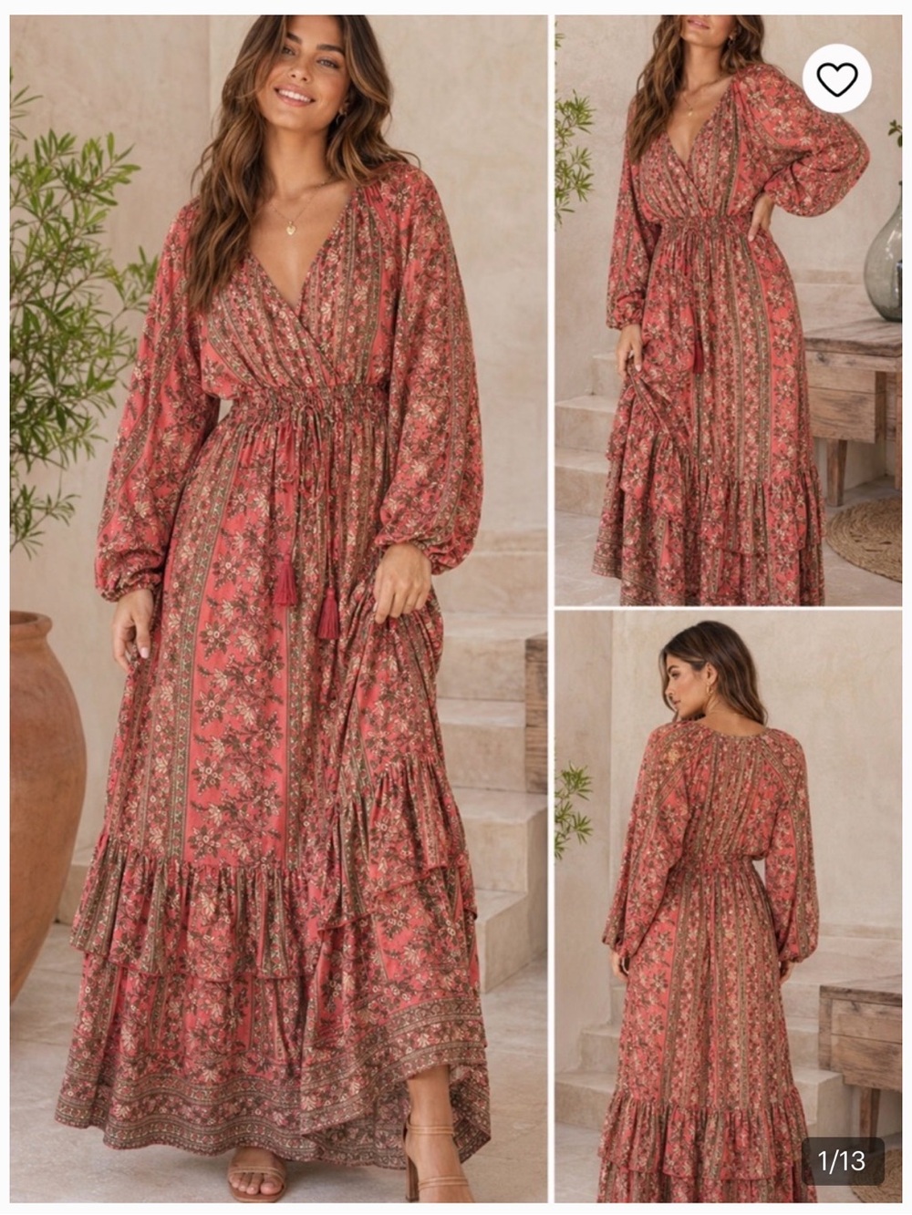 Boho Floral Maxi Dress in Dusty Rose